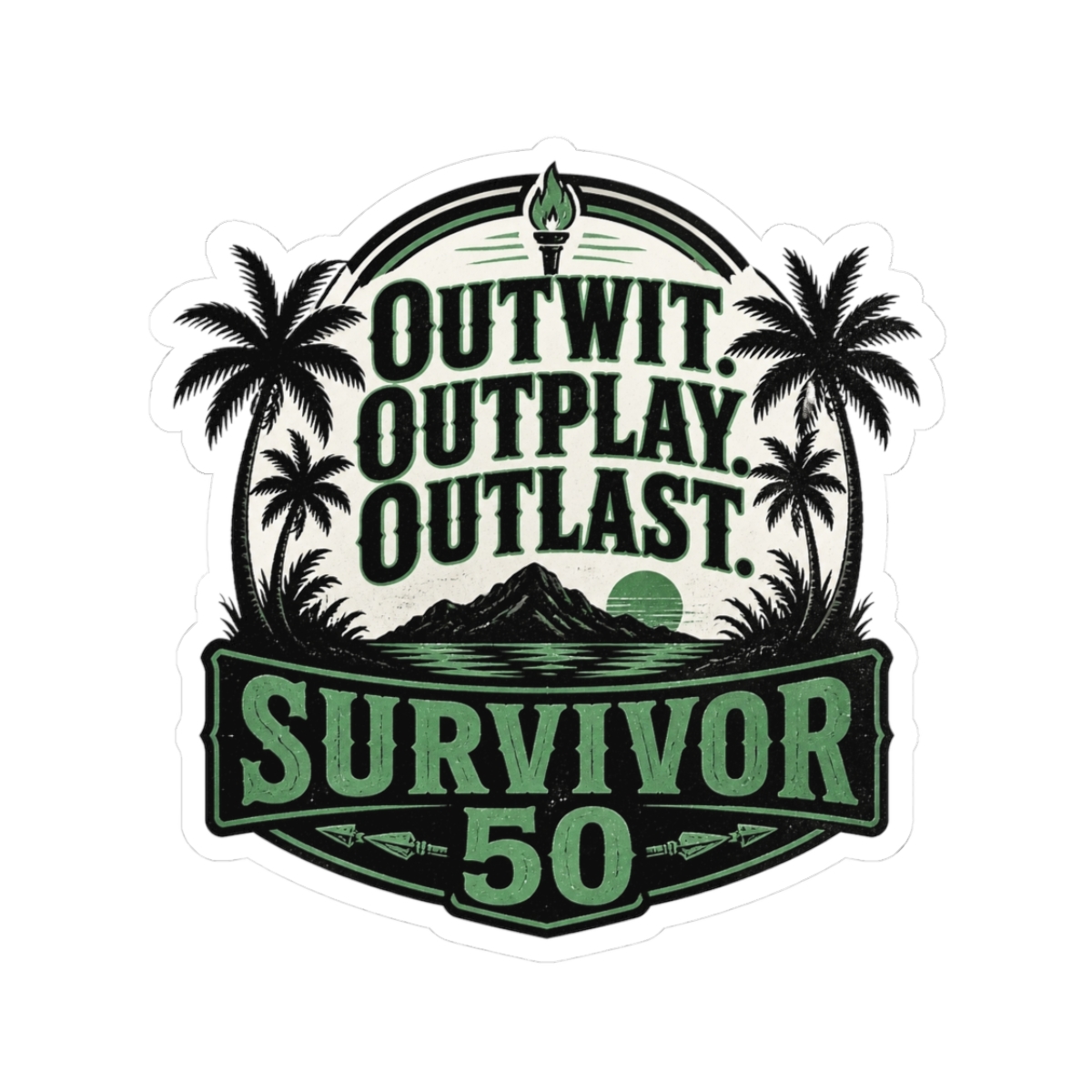 Survivor 50 "Outwit. Outplay. Outlast." Sticker - alternate angle 1, merchandise