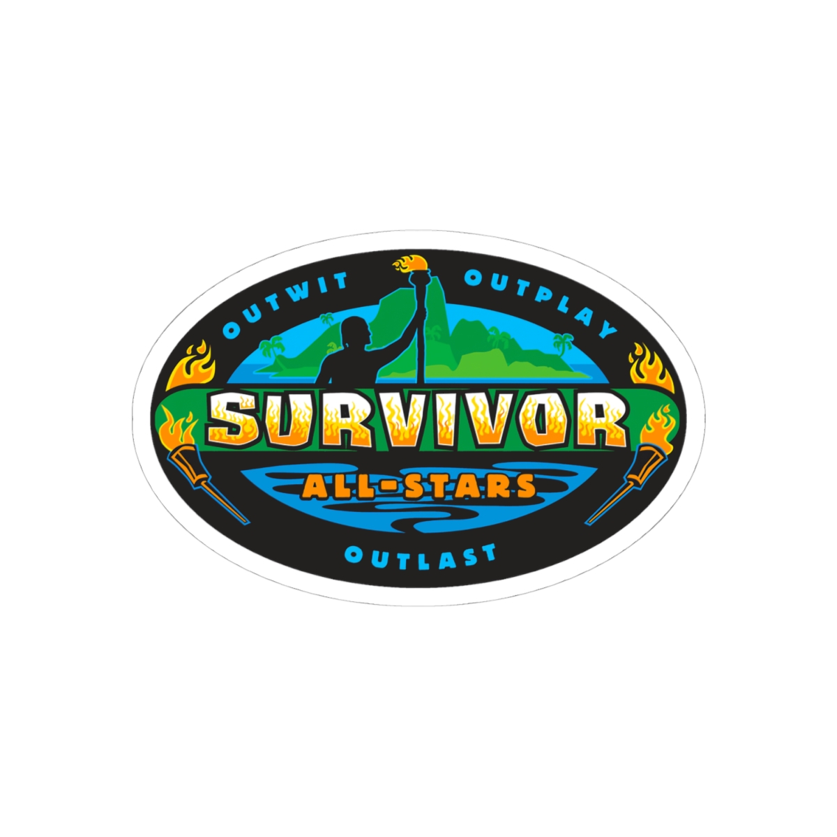 Survivor All-Stars Logo Kiss-Cut Stickers | Oval Survivor Sticker | Survivor Merch - alternate angle 1, merchandise